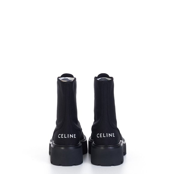 CELINE Canvas Leather Lace Up Combat Boots with Logo Size 35 - Picture 2 of 11
